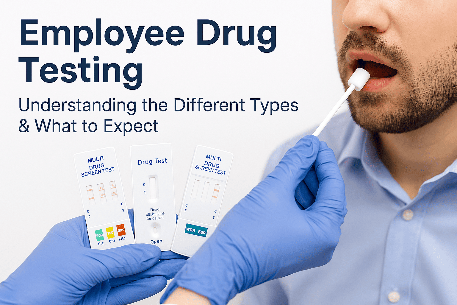 Healthcare professional administering a drug test using a test kit at a medical clinic